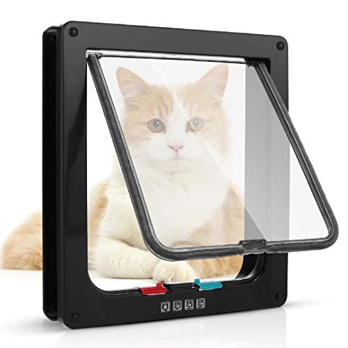 Sailnovo Puerta para Gato con Cierre magnético de 4 vías, Puerta para Mascotas para Gatos y Perros pequeños, Puerta para Gatos con túnel (marrón, XL)