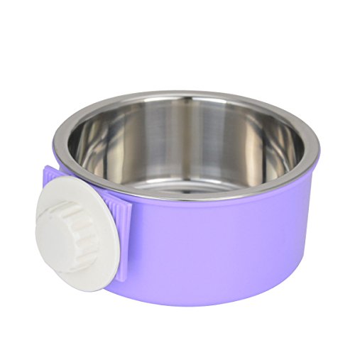 ShareWe Cuencos para Perro Gato Animal Mascotas Acero Inoxidable Platos 2 en 1 Colgando Cuenco Comedero para Gatos Perros Conejos Pequeño Animal Comida y Agua (Violeta)