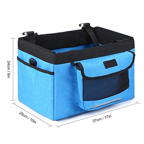 SJWR Bolsa para Cesta De Bicicleta Portador Mascotas, Delantera Perro Cachorro, Asiento Viaje Gatos Pequeños, con La Seguridad Tu Mascota,Blue