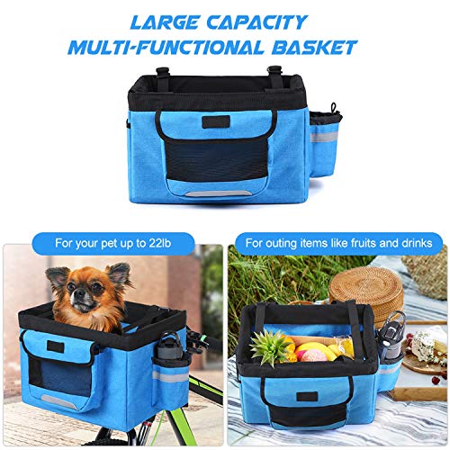 SJWR Bolsa para Cesta De Bicicleta Portador Mascotas, Delantera Perro Cachorro, Asiento Viaje Gatos Pequeños, con La Seguridad Tu Mascota,Blue