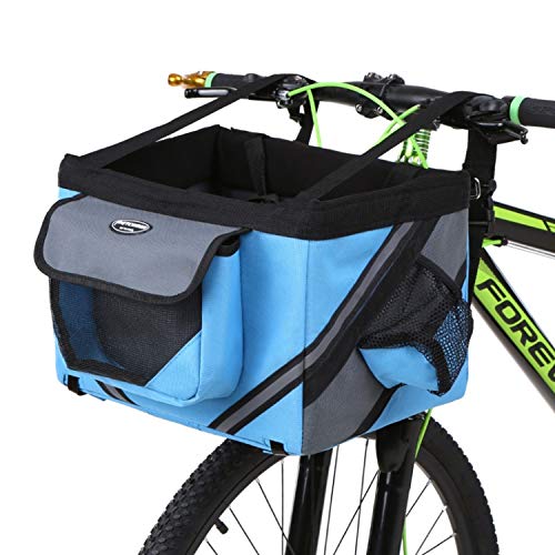 SJWR Bolsa para Cesta De Bicicleta Portador Mascotas, Delantera Perro Cachorro, Asiento Viaje Gatos Pequeños, con La Seguridad Tu Mascota,Blue