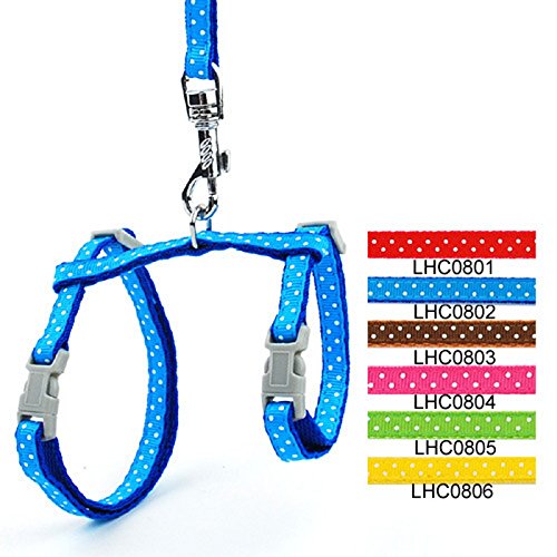 SMALLLEE_LUCKY_STORE Arnés Correa y Collar Ajustable de Lunares para Gato Correa de Paseo para Perro Pequeño Gatos y Conejos Azul