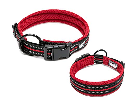 Tineer Ajustable Nylon Collares de Perro Acolchado Suave Collar Reflectante para el Entrenamiento del Perro al Aire Libre cómodo Collar de Mascotas para Todas Las Razas (XS (30-35cm), Rojo)