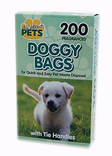 200 BLACK DOGGY BAGS POO BAGS TIE HANDLES FRAGRANCED by ALLABOUTPETS