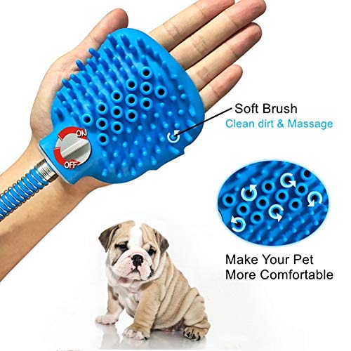 2in1 Perros Rociador de Ducha con Masajes Cepillo Herramienta de Baño con Manguera Flexible-Azul