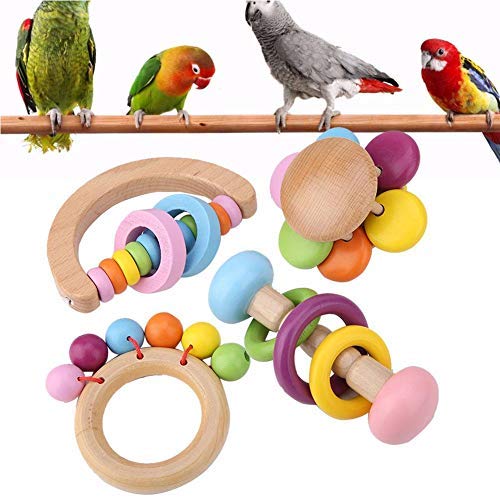 4 UNIDS Loro Juguetes Para Masticar, Aves para Mascotas Colgante de Madera Juguete de Loros Jaula Conjunto de Juguete Periquitos Juguetes Accesorios para Loros Pequeños Cockatiel Conures Love Birds