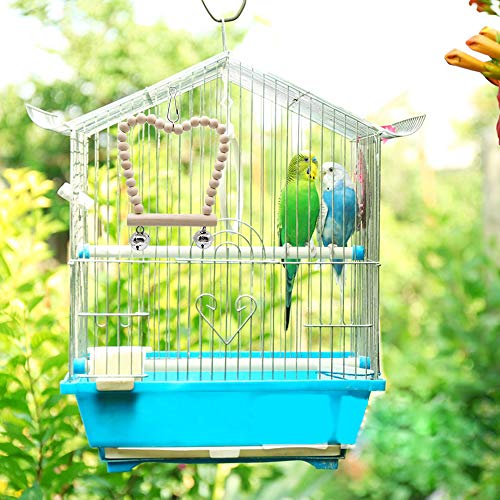 8pz Juguetes para Pájaros Columpio para Loros Accesorios Madera Natural Jaula Pajaros Bite Toy con Campanas para Periquitos, Cockatiels, Cacatúas, Conures, Pinzones, Pájaros del Amor, Agapornis