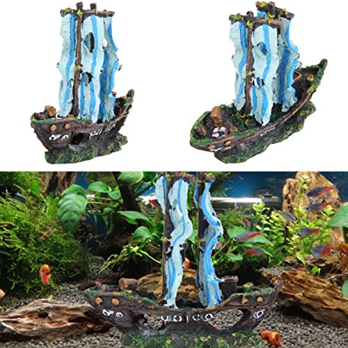 Acuario Naufragio Decoraciones Adornos para Tanques De Peces, Barco Pirata, Adornos De Resina para Tanques De Peces, Adornos para Acuarios De Cuevas para Acuarios De Agua Salada De Agua Dulce