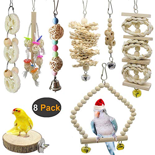 Aidiyapet Juego de 8 Soportes para pájaros de Madera Natural para Colgar, Ideal para pequeños periquitos, cacatúas, conuras, Pinches, periquitos, guacamayos