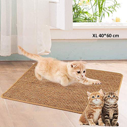 ALLOMN Estera para Rascar el Gato, Almohadilla de Sisal Natural, Almohadilla para Gato, Garras de Afilar el Gato, Cuidado de Las Patas del Gato, Juguete de Cuidado S/M/L/XL (XL : 40×60cm)