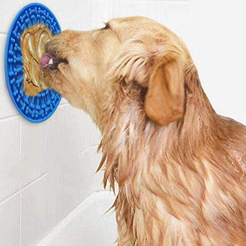 Amasawa Almohadilla para Lamer Perros,Alfombra para Lamer para Baño de Perros con Alimentador Lento de Succión, Utilizado para Entrenamiento Cosmético de Baño (Azul)