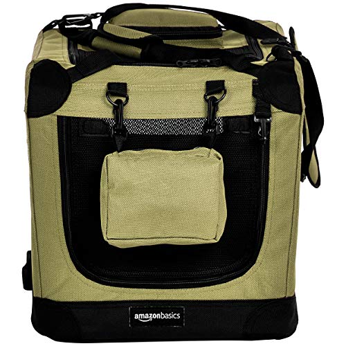 AmazonBasics – Transportín para mascotas abatible, transportable y suave de gran calidad, 53 cm, Caqui