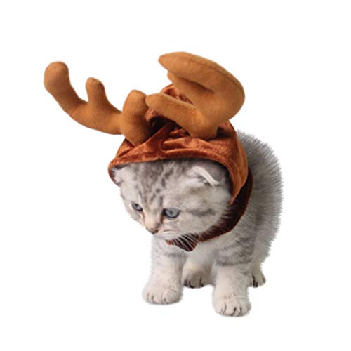 Amosfun Disfraz de Reno Lindo de Mascota de Halloween Sombrero Disfraces de astas de Reno de Navidad para Gato y Perro pequeño (tamaño Libre)