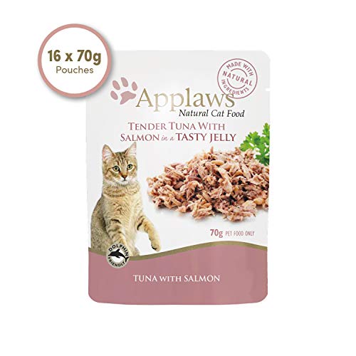 Applaws Bolsa de comida para gatos Atún integral con salmón en gelatina 16 x 70 g