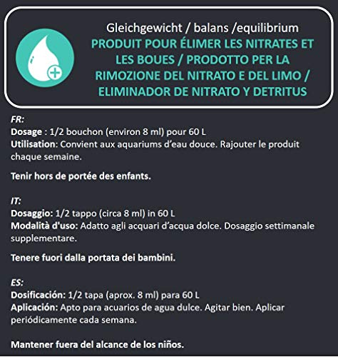 AQUANIQUE eliminador de nitrato y Detritus 250 ml, bacterias iniciadoras para Acuario, para 1.000 litros, Productos para el Cuidado del Agua, Cuidado del Acuario