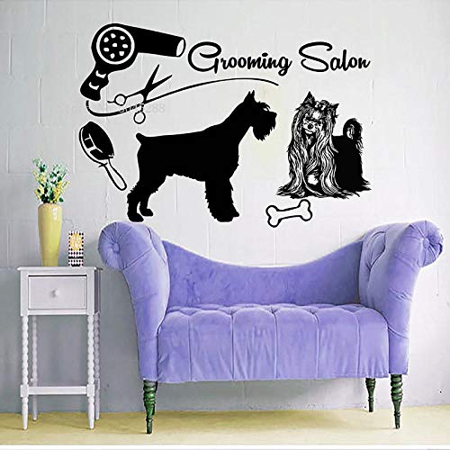 artaslf Calcomanía de pared para peluquería de perros pegatina de vinilo de peluquería mascotas tienda de mascotas para cachorros Mural salón de peluquería de interiores de animales decoración 80x56cm