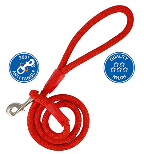 AVANZONA Correa Nylon Redondo antitirones Entrenamiento para Perros pequeños medianos y Grandes 1.3 * 120cm (Rojo)