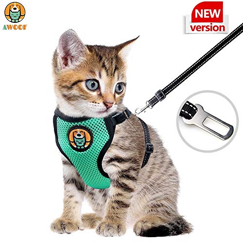 AWOOF Arnés para Gato y Correa a Prueba de Escape, Chaqueta Ajustable para Caminar con Gatito Cat Kitten con Anillo de Correa de Metal, Chaleco Suave y Transpirable para Mascotas pequeñas