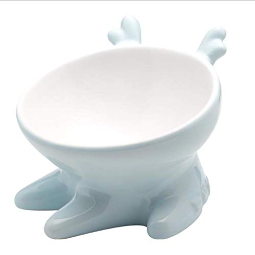 Bandeja de Comida para Mascotas Cat Bowl, Material cerámico, Inclinado 15 °, Diseño de Boca Ancha, Fácil de Limpiar, Fondo Antideslizante Mate, Tazón de Comida con Forma de Ciervo, Tazón pequeño par