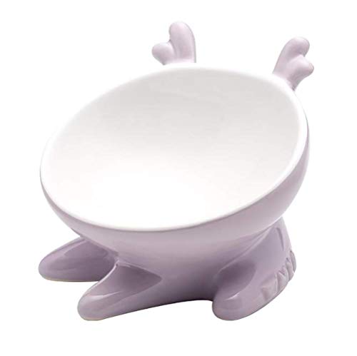 Bandeja de Comida para Mascotas Cat Bowl, Material cerámico, Inclinado 15 °, Diseño de Boca Ancha, Fácil de Limpiar, Fondo Antideslizante Mate, Tazón de Comida con Forma de Ciervo, Tazón pequeño par