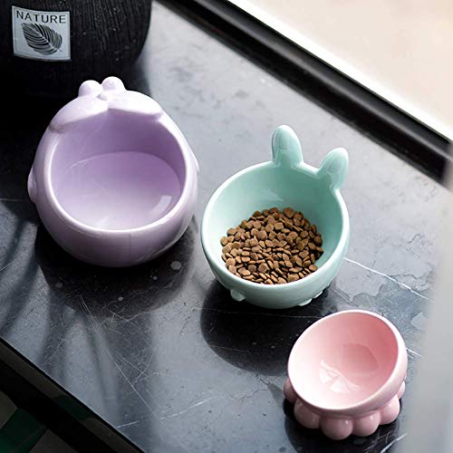 Bandeja de Comida para Mascotas Cat Bowl, Material cerámico, Inclinado 15 °, diseño de Boca Ancha, fácil de Limpiar, Fondo Esmerilado Antideslizante, Cuenco de Comida en Forma de Conejo, Cuenco pequ