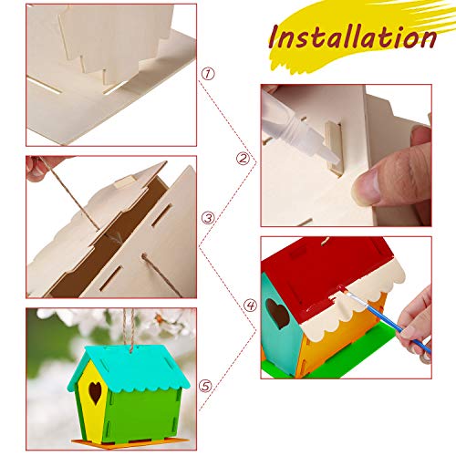 BBTO 2 Juegos Kit de Casa de Pájaros de Madera de DIY Kit de Construir y Pintar Pajareras con 4 Pinceles y 1 Pegamento para Niños y Niñas