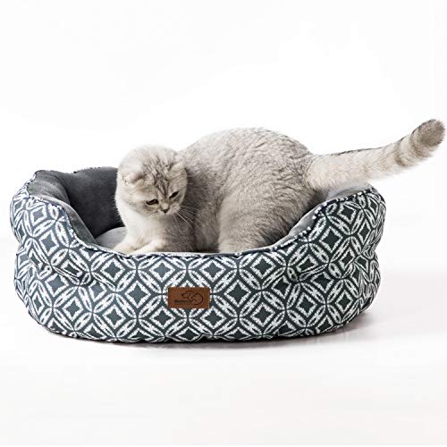 Bedsure Cama Gato Grande Verano - Camas para Gatos Suave y Lavable, Cojin Perro Pequeño Interior y Redonda, 64x53x23 cm