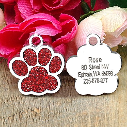 Beirui Placas de identificación Huellas Personalizadas en Acero Inoxidable de 24 mm para Perros y Gatos, con Grabado láser, Rojo, S (0.9" diámetro)