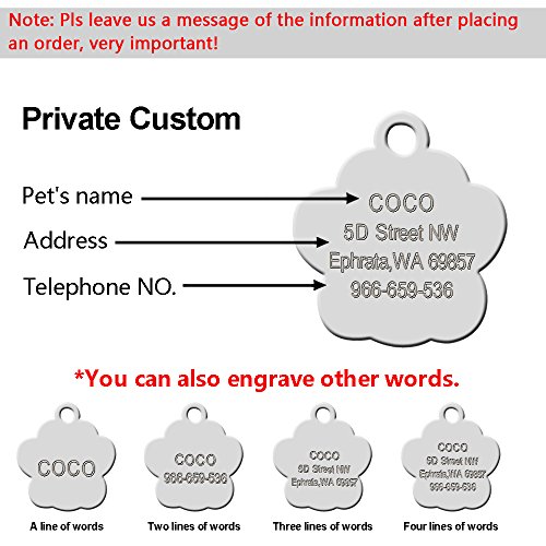 Beirui Placas de identificación Huellas Personalizadas en Acero Inoxidable de 24 mm para Perros y Gatos, con Grabado láser, Rojo, S (0.9" diámetro)