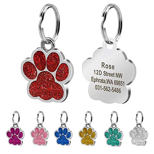 Beirui Placas de identificación Huellas Personalizadas en Acero Inoxidable de 24 mm para Perros y Gatos, con Grabado láser, Rojo, S (0.9" diámetro)