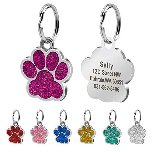 Beirui Placas de identificación Huellas Personalizadas en Acero Inoxidable de 24 mm para Perros y Gatos, con Grabado láser, Rosa, S (0.9" diámetro)