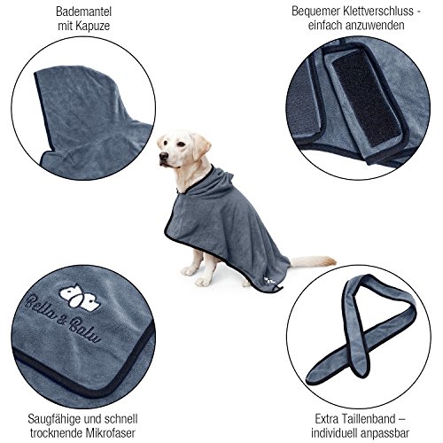 Bella & Balu Albornoz para perro XS de Microfibra Absorbente – Toalla para perros para secado tras el baño o de paseo bajo la lluvia