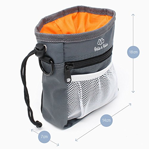 Bella & Balu Bolsa de Entrenamiento para perros + bebedero plegable + Clicker + Bolsas para excrementos + Juguete de cuerda – Práctica bolsa para chucherías de perro