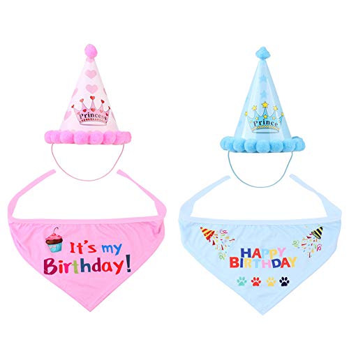 Bello Luna Bufandas del pañuelo del Feliz cumpleaños y Sombrero Lindo del Partido para los Perros Pet Decoraciones de Regalo de cumpleaños Conjunto - Rosa