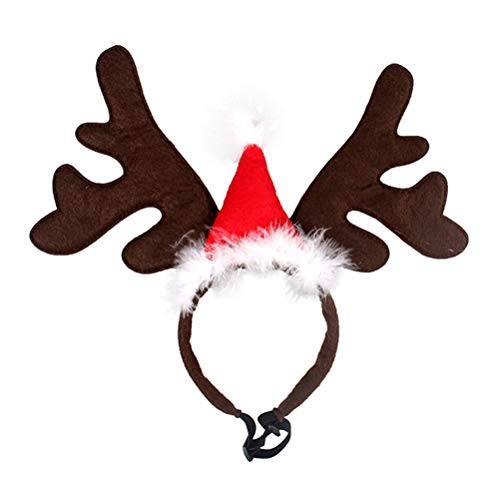 BESTOYARD Diadema Cuernos para Mascota Reno Cuernos Ciervo Disfraz Perro Decoracion Navidad con Mini Gorro de Navidad