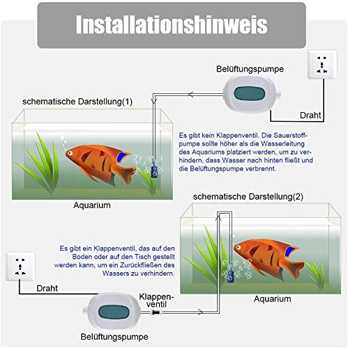 Bomba de aire para acuario, bomba de oxígeno para acuario, bomba de aire ajustable con Air Stone, válvula antirretorno y limpiador de acuario, para piscinas de peces y nanoacuarios