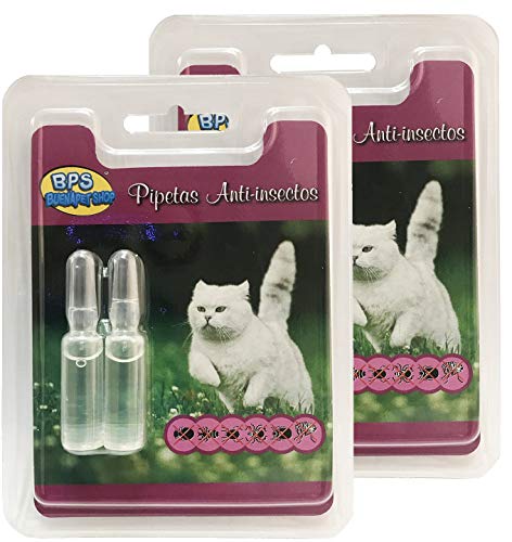 BPS 2Pcs Pipetas Repelentes Naturales para Perros Gatos Mascotas Anti Ácaros Pulgas Garrapatas Insectos Voladores Parásitos y Parasital (Pipetas Gato) BPS-4003 * 2