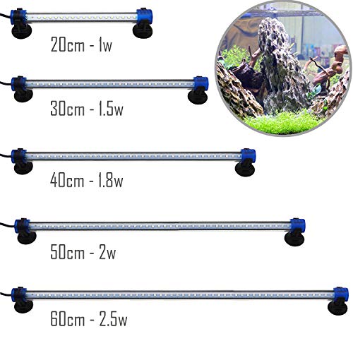 BPS Luz Blanca/Azul LED de Sumergible de Acuario Peces Tanque Clip Lámpara Iluminación de Plantas de Acuario con Luz con Diferente Voltaje Longitud (1W 20cm, Luz Blanca) BPS-6164