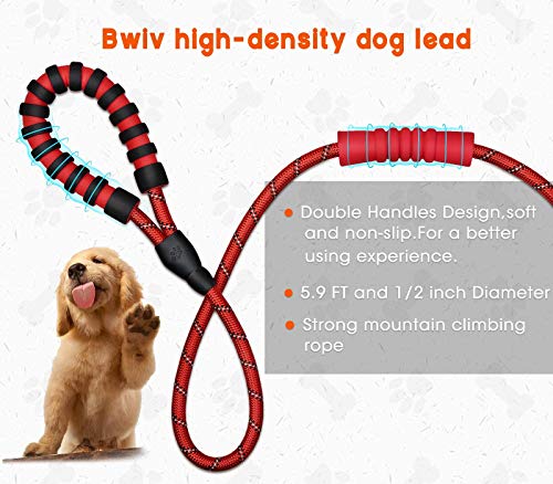 Bwiv Correa para Perros Correr 1.8M Resistente Nylón Fuerte con Mango Acolchado Doble Asa Cómodo Antideslizantes Reflectantes para Grandes Medianos Rojo