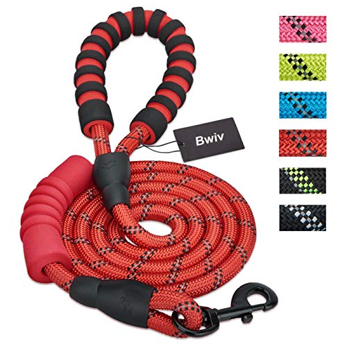 Bwiv Correa para Perros Correr 1.8M Resistente Nylón Fuerte con Mango Acolchado Doble Asa Cómodo Antideslizantes Reflectantes para Grandes Medianos Rojo