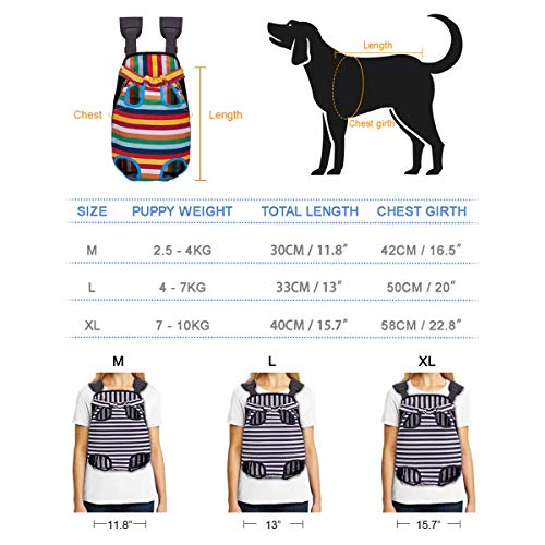 Bwiv Mochilas para Perros Mochilas Prepositiva para Perros y Gatos Mascotas Cachorros Portatíl Seguro Cómodo para Viajar Senderismo Algodón Arcoiris Talla XL