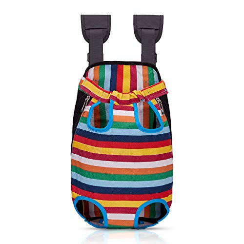 Bwiv Mochilas para Perros Mochilas Prepositiva para Perros y Gatos Mascotas Cachorros Portatíl Seguro Cómodo para Viajar Senderismo Algodón Arcoiris Talla XL