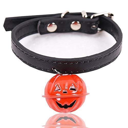 Calabaza del gato de Bell del collar, los fantasma de Halloween Collar para perro ajustable colgantes de cadena de perro de cuero de tracción Disfraces desmontable del partido Accesorios Collares,M