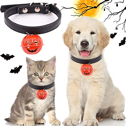 Calabaza del gato de Bell del collar, los fantasma de Halloween Collar para perro ajustable colgantes de cadena de perro de cuero de tracción Disfraces desmontable del partido Accesorios Collares,M