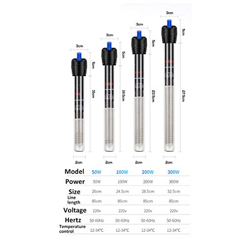 Calentador de Acuario de Agua de mar y Agua Dulce,Tanque de Peces de Acero Inoxidable Varilla de Calentador Sumergible con termostato con Perilla de Ajuste,Hecho de Cuarzo lechoso Resistente al calo