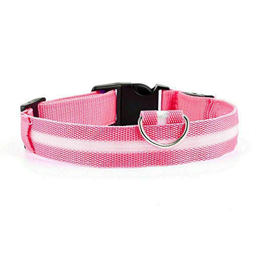 Collar de perro Doberman, color rosa, LED USB, tamaño grande, recargable, con luz de seguridad, luz y cable de carga USB