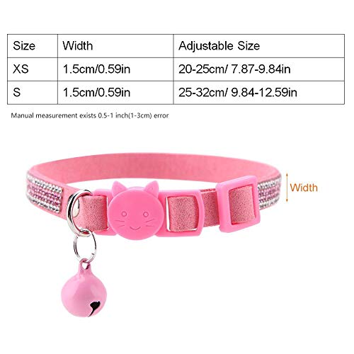 Collares lindos de gato de dibujos animados Colorido Bling Diamante Cuero de la PU Perro mascota Gato Hebilla reflectante Collar rápido Collar Corbata Lanzamiento de seguridad Escapada (Rosa xs)