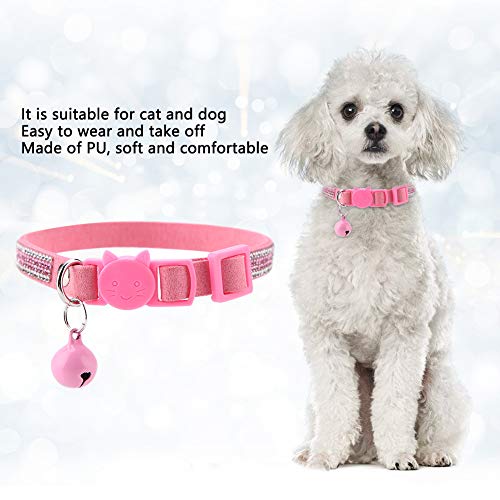 Collares lindos de gato de dibujos animados Colorido Bling Diamante Cuero de la PU Perro mascota Gato Hebilla reflectante Collar rápido Collar Corbata Lanzamiento de seguridad Escapada (Rosa xs)