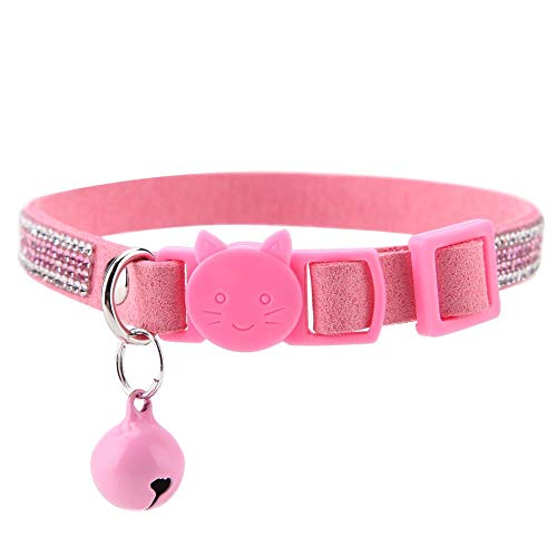 Collares lindos de gato de dibujos animados Colorido Bling Diamante Cuero de la PU Perro mascota Gato Hebilla reflectante Collar rápido Collar Corbata Lanzamiento de seguridad Escapada (Rosa xs)