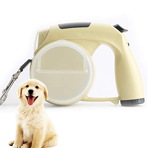 Correa Retráctil Para Perros, Con Linterna LED, Caja De Refrigerios, Caja De Almacenamiento De Bolsa De Basura, Correa Para Mascotas Retráctil De 13 Pies, 360 °, Fuerte Cinta De Nylon Resistente,Beige